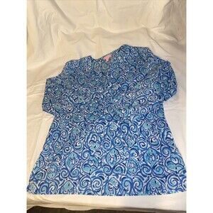 Lilly Pulitzer Top Womens M Amelia Island Tunic Resort White Chasing Tail Blue‎